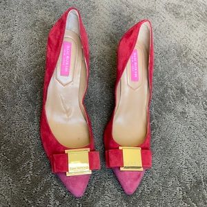 Isaac Mizrahi New York suede red/pink dress high heels Size 6.5  NWOT